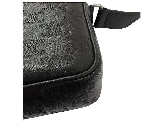 Céline Borsa a tracolla Celine Medium Triomphe in pelle di vitello goffrata nera Nero - vista 9