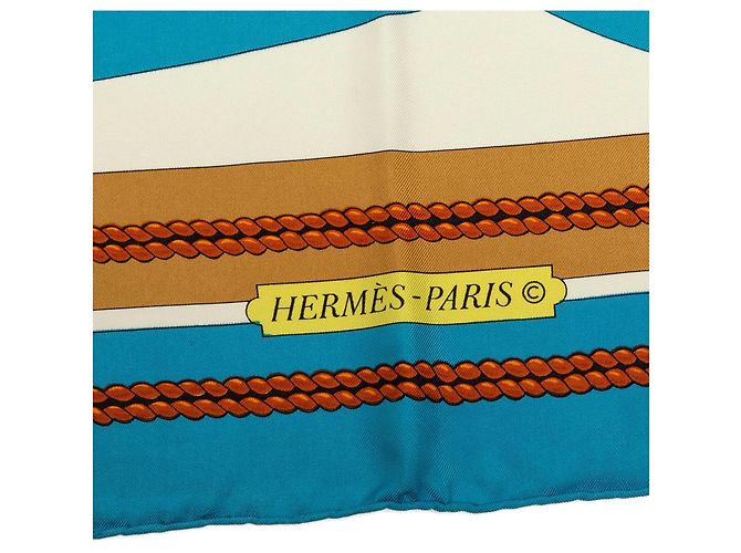 Hermès Blue Chateaux D Arriere Seidentuch 90 Blau - Ansicht 4
