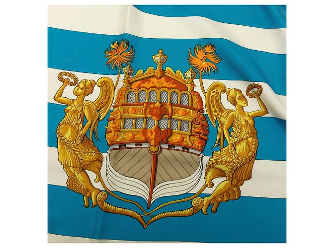 Hermès Blue Chateaux D Arriere Seidentuch 90 Blau - Ansicht 6