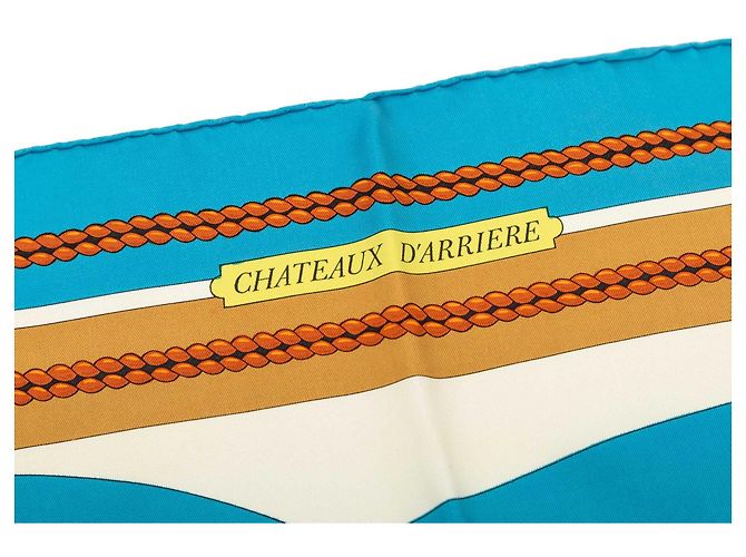 Hermès Blue Chateaux D Arriere Seidentuch 90 Blau - Ansicht 7
