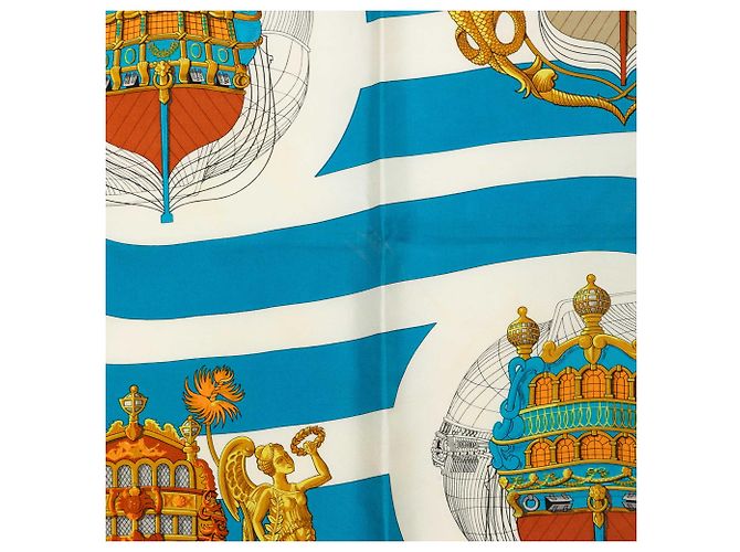 Hermès Blue Chateaux D Arriere Seidentuch 90 Blau - Ansicht 8