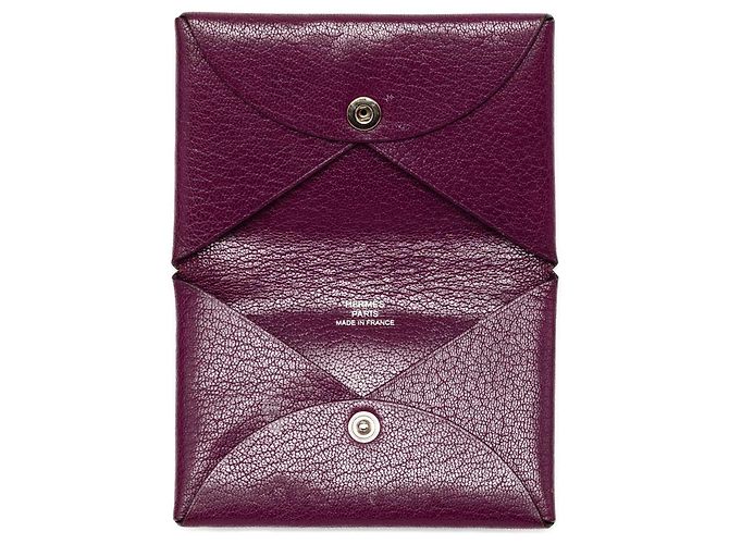 Tarjetero Hermès Calvi en Chevre Mysore Purple Púrpura Morado oscuro - vista 8