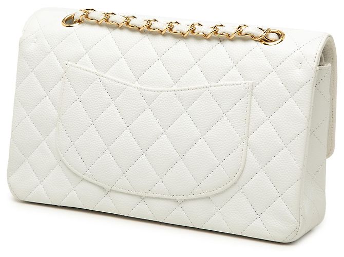 Chanel White Medium Classic Caviar Double Flap Bianco - vista 2