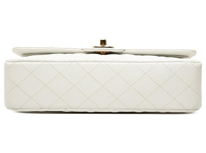 Chanel White Medium Classic Caviar Double Flap Bianco - vista 3