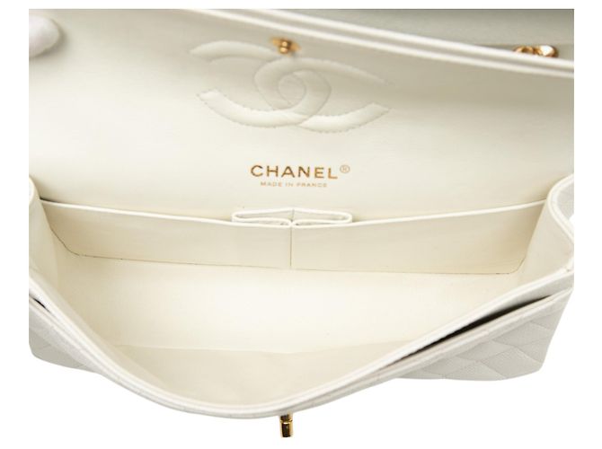 Chanel White Medium Classic Caviar Double Flap Bianco - vista 4