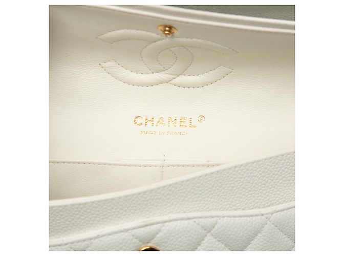 Chanel White Medium Classic Caviar Double Flap Bianco - vista 5