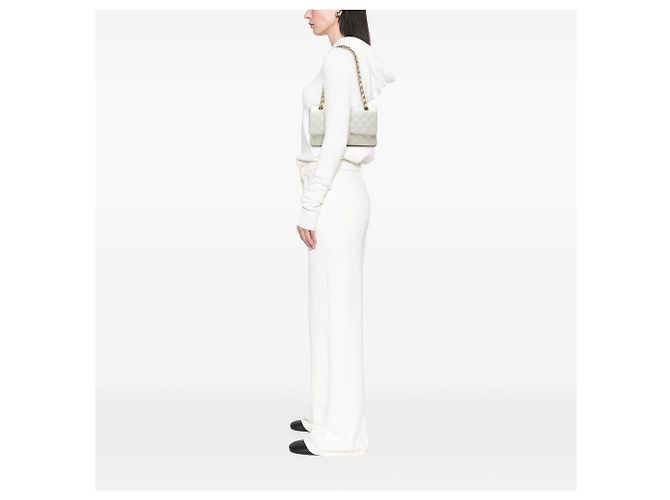 Chanel White Medium Classic Caviar Double Flap Bianco - vista 6