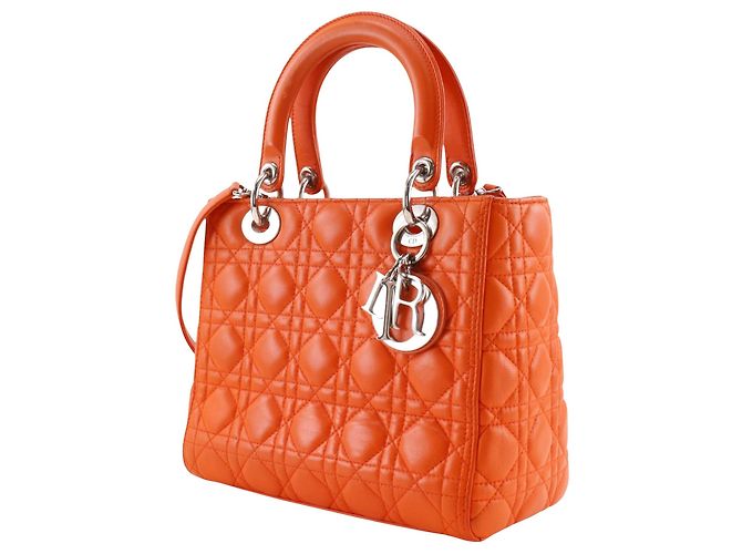 Dior Orange Medium Lambskin Cannage Lady Dior Arancione - vista 17