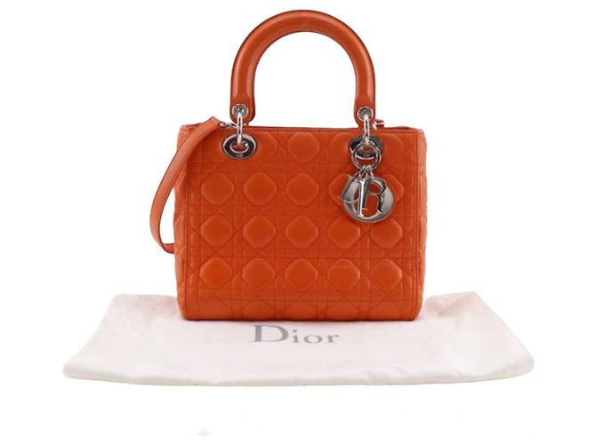 Dior Orange Medium Lambskin Cannage Lady Dior Arancione - vista 18