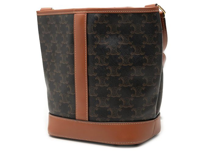 Céline Borsa a secchiello Celine Small Triomphe in tela rivestita marrone Marrone scuro - vista 2