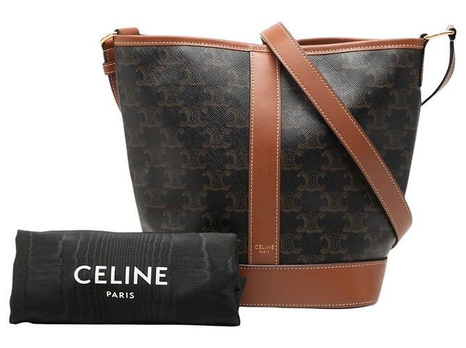 Céline Borsa a secchiello Celine Small Triomphe in tela rivestita marrone Marrone scuro - vista 7