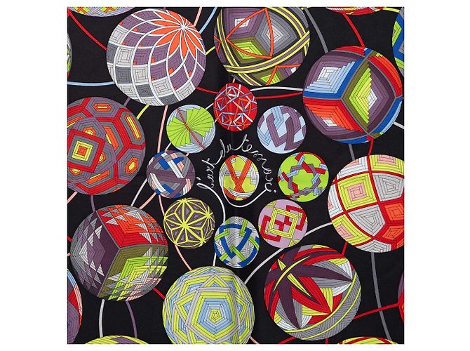 Hermès Black L Art du Temari Seidentuch 90 Schwarz - Ansicht 2