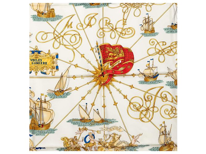 Hermès White Voiles de Lumiere Seidentuch 90 Weiß - Ansicht 2