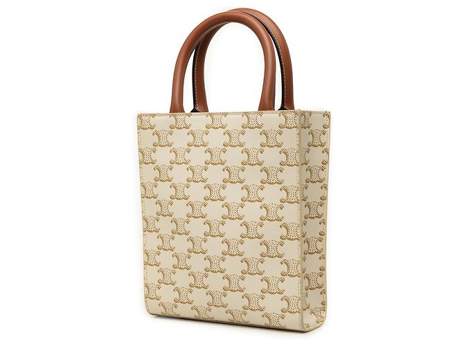 Céline Celine Bolso Satchel Vertical Mini Triomphe de lona revestida blanca Blanco Crudo - vista 2