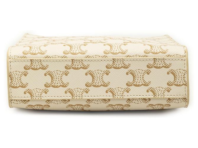 Céline Celine Bolso Satchel Vertical Mini Triomphe de lona revestida blanca Blanco Crudo - vista 3