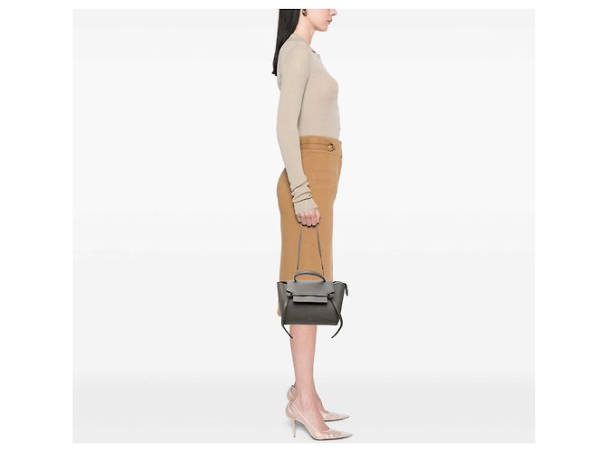 Belt Bag Céline Celine Mini Gürteltasche aus gegräubtem Kalbsleder Grau Braun Anthrazitgrau - Ansicht 7