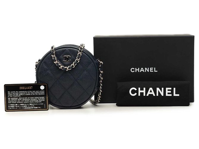 Clutch redonda Chanel Blue CC acolchoada em couro caviar com corrente Azul Azul marinho - vista 7