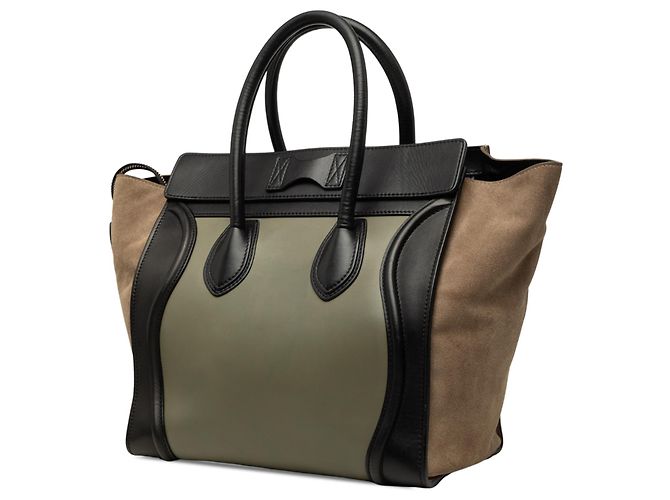 Céline Celine Mini Luggage Tote in pelle di vitello tricolore e camoscio marrone Cachi - vista 2