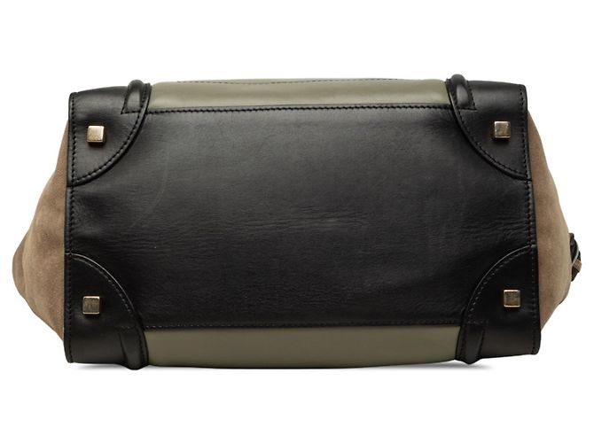 Céline Celine Mini Luggage Tote in pelle di vitello tricolore e camoscio marrone Cachi - vista 3