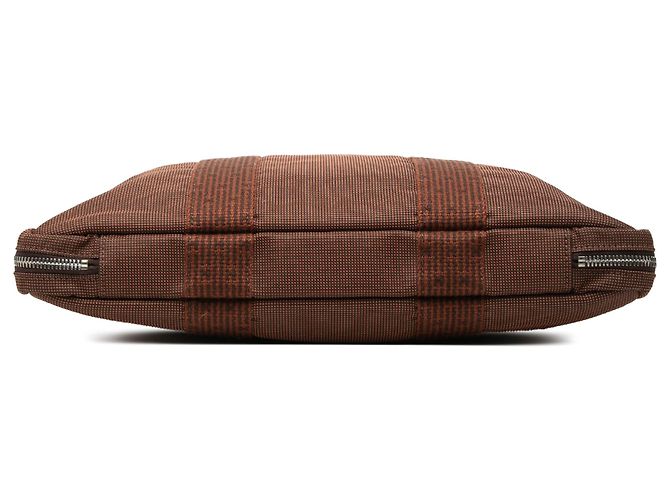 Hermès Brown Canvas Herline Porte Documents Marrone - vista 3