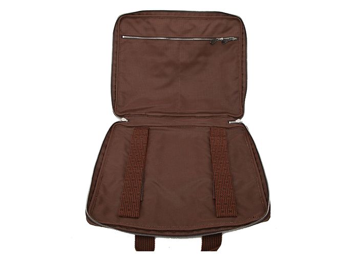 Hermès Brown Canvas Herline Porte Documents Marrone - vista 4