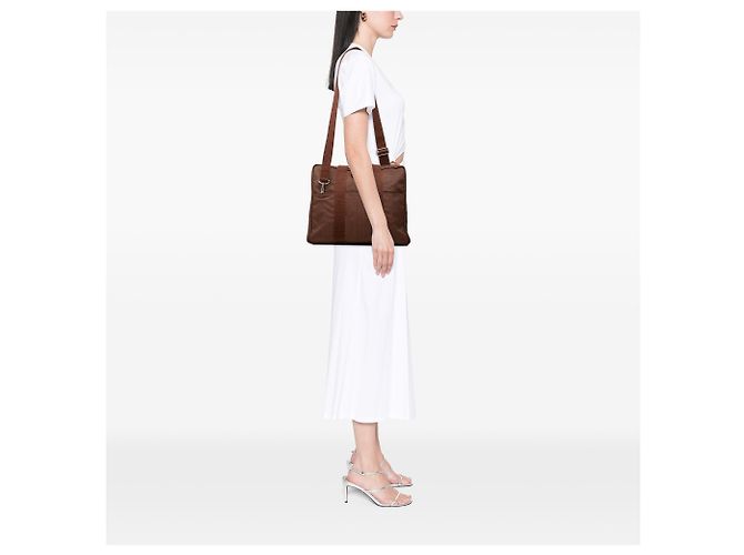Hermès Brown Canvas Herline Porte Documents Marrone - vista 6