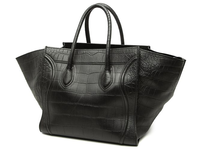 Céline Celine Black Medium Croc Embossed Leather Luggage Phantom Tote Nero - vista 2
