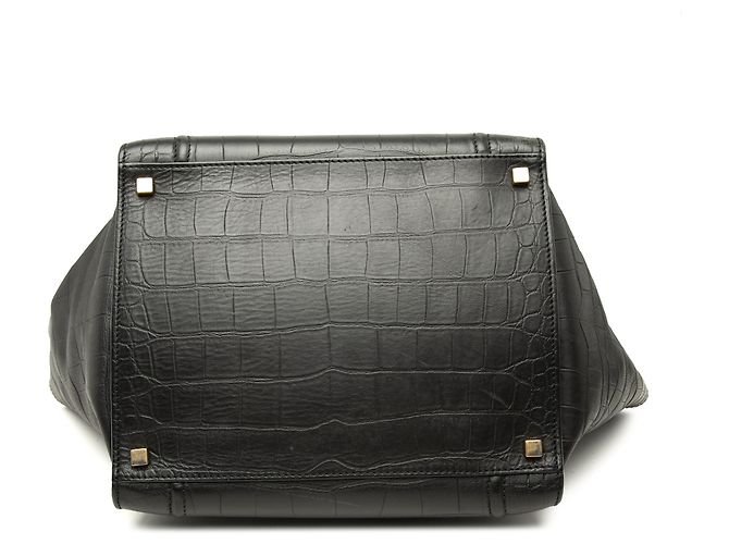 Céline Celine Black Medium Croc Embossed Leather Luggage Phantom Tote Nero - vista 3