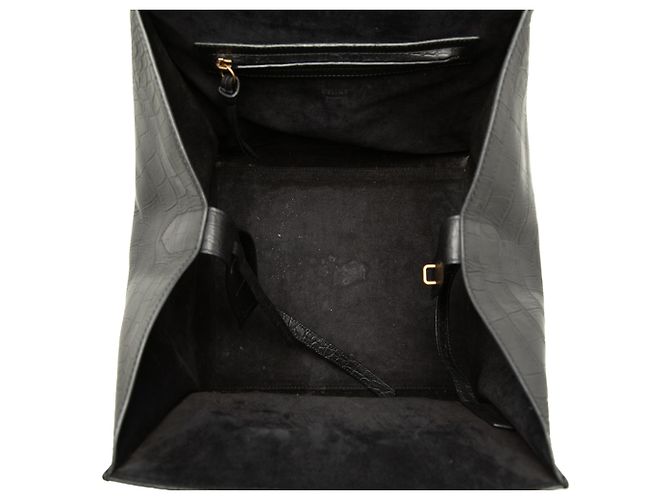 Céline Celine Black Medium Croc Embossed Leather Luggage Phantom Tote Nero - vista 4