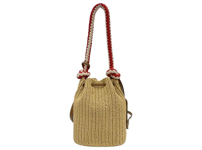Mini borsa secchiello Prada in crochet effetto rafia beige - vista 2