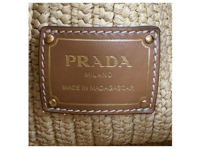 Mini borsa secchiello Prada in crochet effetto rafia beige - vista 5