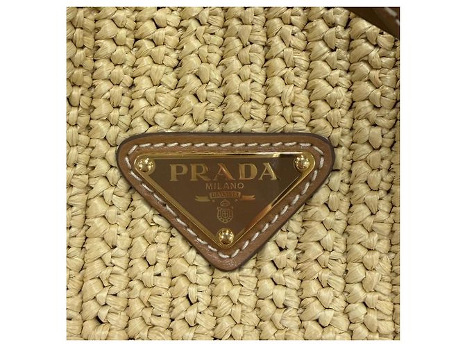Mini borsa secchiello Prada in crochet effetto rafia beige - vista 6