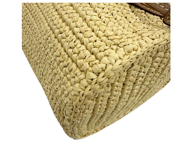 Mini borsa secchiello Prada in crochet effetto rafia beige - vista 7