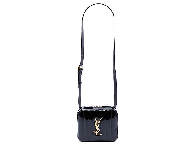 Borsa cintura Saint Laurent Vicky in vernice matelassé nera con monogramma Nero - vista 2