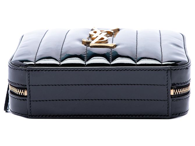 Borsa cintura Saint Laurent Vicky in vernice matelassé nera con monogramma Nero - vista 4