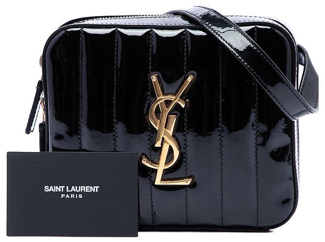 Borsa cintura Saint Laurent Vicky in vernice matelassé nera con monogramma Nero - vista 8