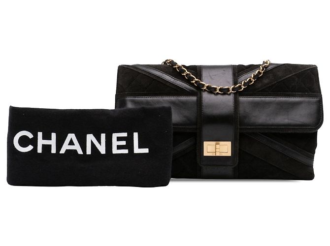 Chanel Black Quilted Suede Union Jack Reissue 2.55 Double Flap 227 Nero - vista 7