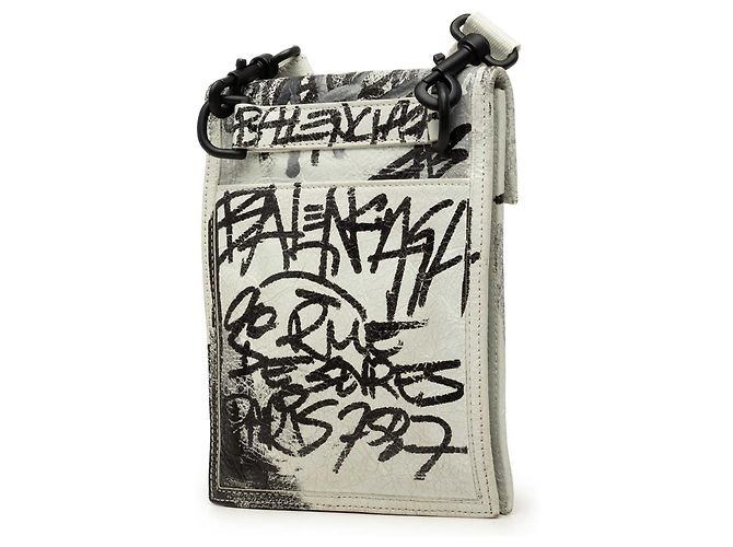 Balenciaga White Small Lambskin Graffiti Explorer Crossbody Bianco - vista 2
