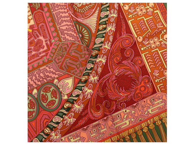 Foulard di seta Hermès Orange Sur un Tapis Volant 90 Arancione - vista 4