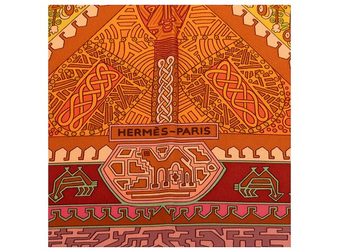 Foulard di seta Hermès Orange Sur un Tapis Volant 90 Arancione - vista 5