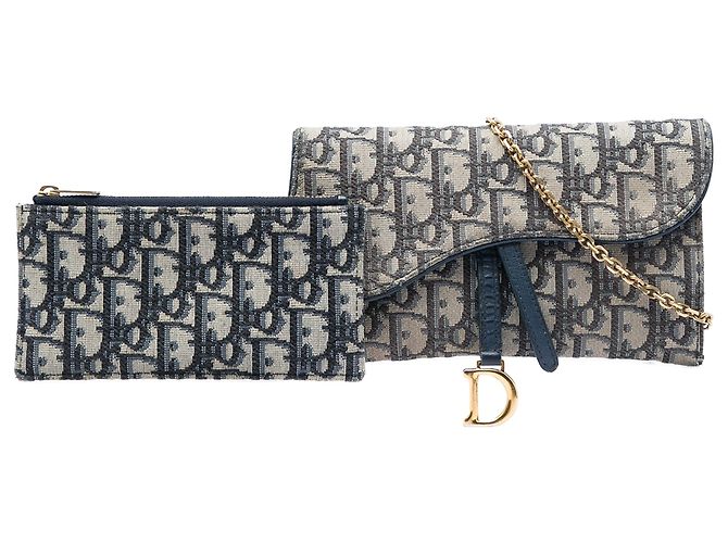 Dior Blue Oblique Canvas Saddle Wallet On Chain Blau Marineblau - Ansicht 7