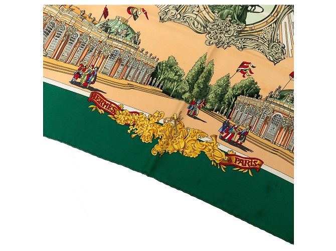 Foulard in seta Hermès Green Sanssoucy 90 Verde - vista 6