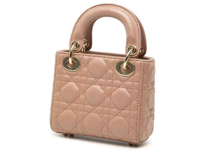 Dior Mini Lady Dior in pelle di agnello Cannage marrone Carne - vista 2