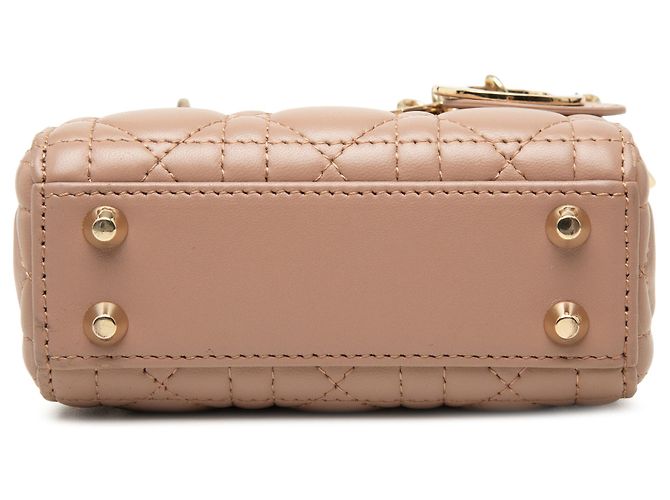 Dior Mini Lady Dior in pelle di agnello Cannage marrone Carne - vista 3