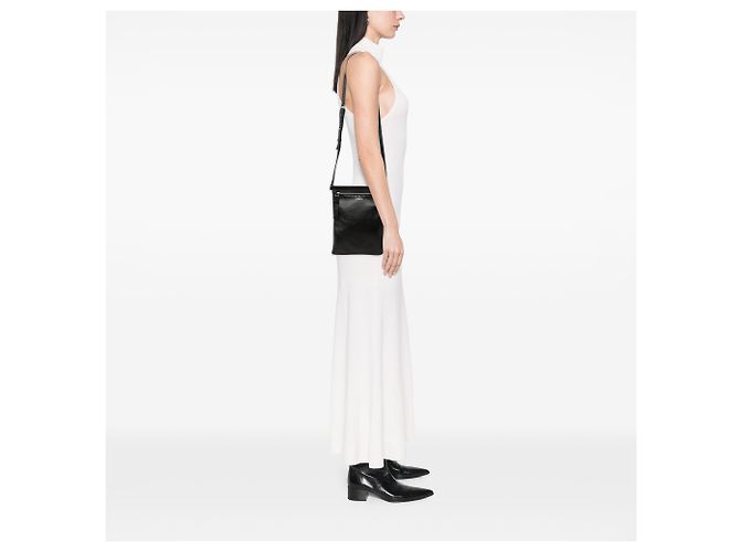 Saint Laurent Sid Flat Crossbody in pelle di agnello nera invecchiata Nero - vista 6