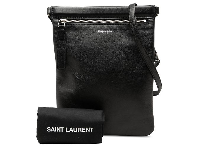 Saint Laurent Sid Flat Crossbody in pelle di agnello nera invecchiata Nero - vista 7