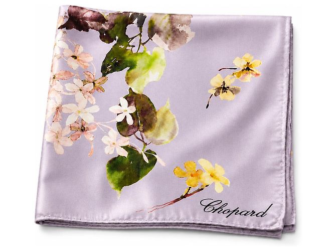 Chopard Seidentuch in Flieder mit Blumenprint Pink Weiß Grün Lila Gelb - Ansicht 2