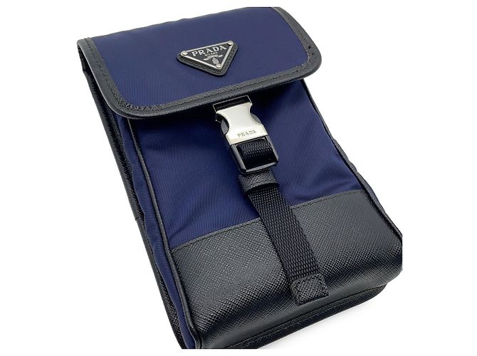Borsa a mano Prada Triangle in tela e pelle Nero Blu navy - vista 11