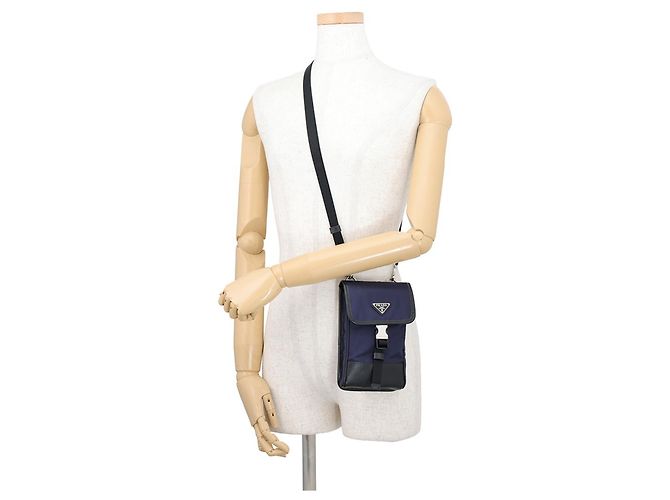 Borsa a mano Prada Triangle in tela e pelle Nero Blu navy - vista 4