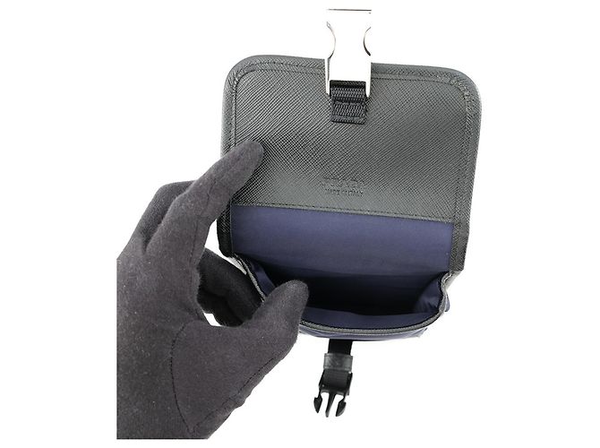 Borsa a mano Prada Triangle in tela e pelle Nero Blu navy - vista 5